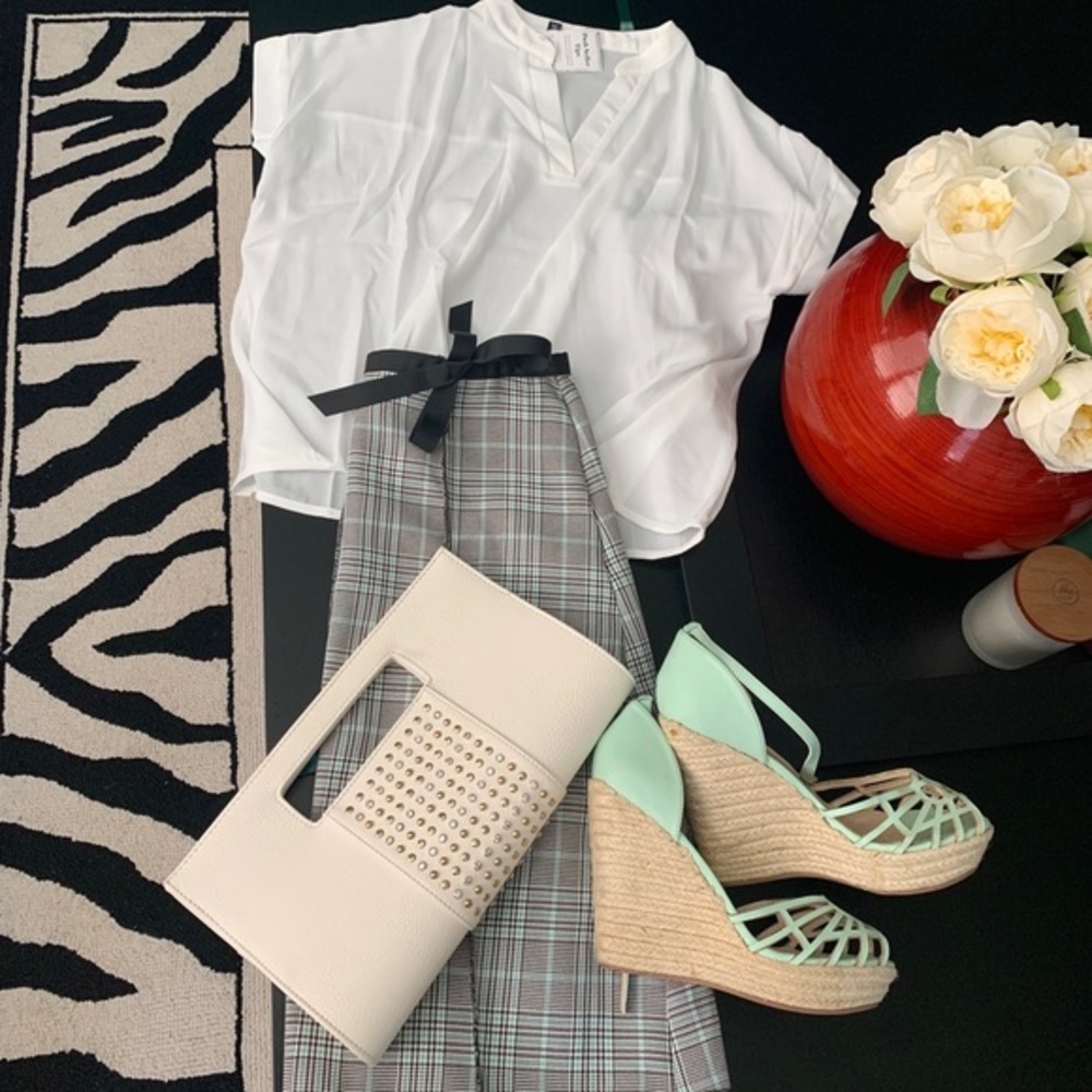 LAST TWO👗Black & White Side Tie Midi Skirt